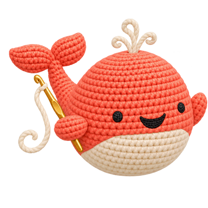 Puff the crocheted whale cheering